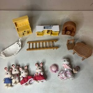 Calico Critters / Sylvanian Families Dollhouse Lot Cats Rabbits Furniture